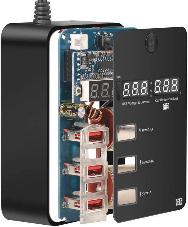 Alt view image 4 of 7 - 2-Socket Cigarette Lighter 120W 12V 24V Power Adapter DC Outlet Splitter 3 Port USB Car Charger for Cell Phones Dash Cam GPS and More with Current Voltage Monitoring Voltmeter Display ON Off Switch