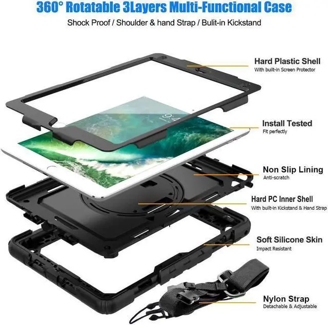 Alt view image 6 of 7 - iPad 9.7 2018 2017 Case iPad Air 2 Case iPad Pro 9.7 Case Heavy Duty Rugged Shockproof Protective Hard Case Cover For for Apple iPad 6th / 5th Generation / iPad Air 2 / iPad Pro 9.7 inch
