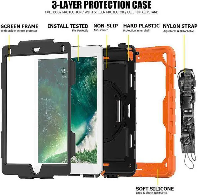 Alt view image 5 of 6 - iPad 9.7 2018 2017 Case iPad Air 2 Case iPad Pro 9.7 Case Heavy Duty Rugged Shockproof Protective Hard Case Cover For for Apple iPad 6th / 5th Generation / iPad Air 2 / iPad Pro 9.7 inch