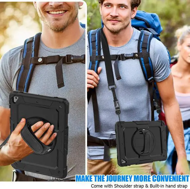 Alt view image 5 of 7 - IPad 5th/6th Generation Case,Shockproof, Drop proof, 360 Degree Rotation Kickstand, Hand Strap,Shoulder Strip to Hang in Car Seat.Built-in Screen Protector for New iPad 9.7 2018/2017 Case