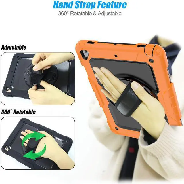 Alt view image 4 of 7 - IPad 5th/6th Generation Case,Shockproof, Drop proof, 360 Degree Rotation Kickstand, Hand Strap,Shoulder Strip to Hang in Car Seat.Built-in Screen Protector for New iPad 9.7 2018/2017 Case