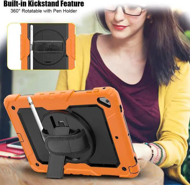 Alt view image 5 of 7 - IPad 5th/6th Generation Case,Shockproof, Drop proof, 360 Degree Rotation Kickstand, Hand Strap,Shoulder Strip to Hang in Car Seat.Built-in Screen Protector for New iPad 9.7 2018/2017 Case