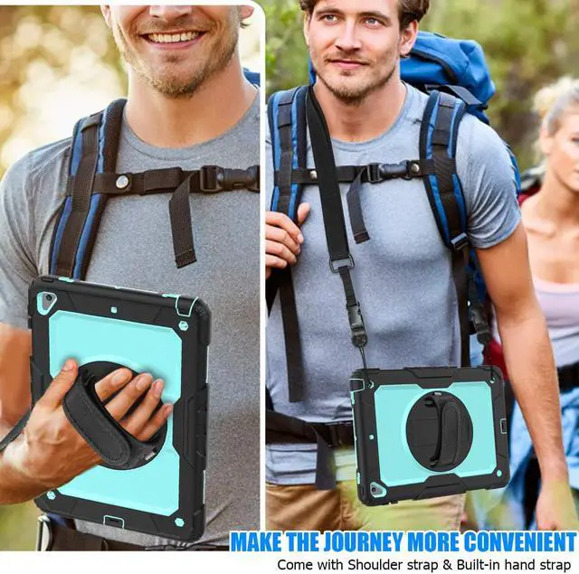 Alt view image 7 of 7 - IPad 5th/6th Generation Case,Shockproof, Drop proof, 360 Degree Rotation Kickstand, Hand Strap,Shoulder Strip to Hang in Car Seat.Built-in Screen Protector for New iPad 9.7 2018/2017 Case