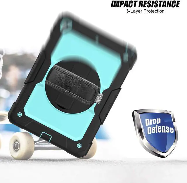 Alt view image 4 of 7 - IPad 5th/6th Generation Case,Shockproof, Drop proof, 360 Degree Rotation Kickstand, Hand Strap,Shoulder Strip to Hang in Car Seat.Built-in Screen Protector for New iPad 9.7 2018/2017 Case
