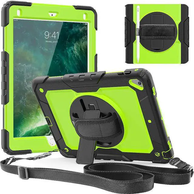 Main image of IPad 5th/6th Generation Case,Shockproof, Drop proof, 360 Degree Rotation Kickstand, Hand Strap,Shoulder Strip to Hang in Car Seat.Built-in Screen Protector for New iPad 9.7 2018/2017 Case