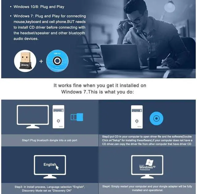 Alt view image 6 of 7 - Bluetooth USB Adapter CSR 4.0 USB Dongle Bluetooth Receiver Transfer Wireless Adapter for Laptop PC Support Windows 10/8/7/Vista/XP Mouse and Keyboard Headset