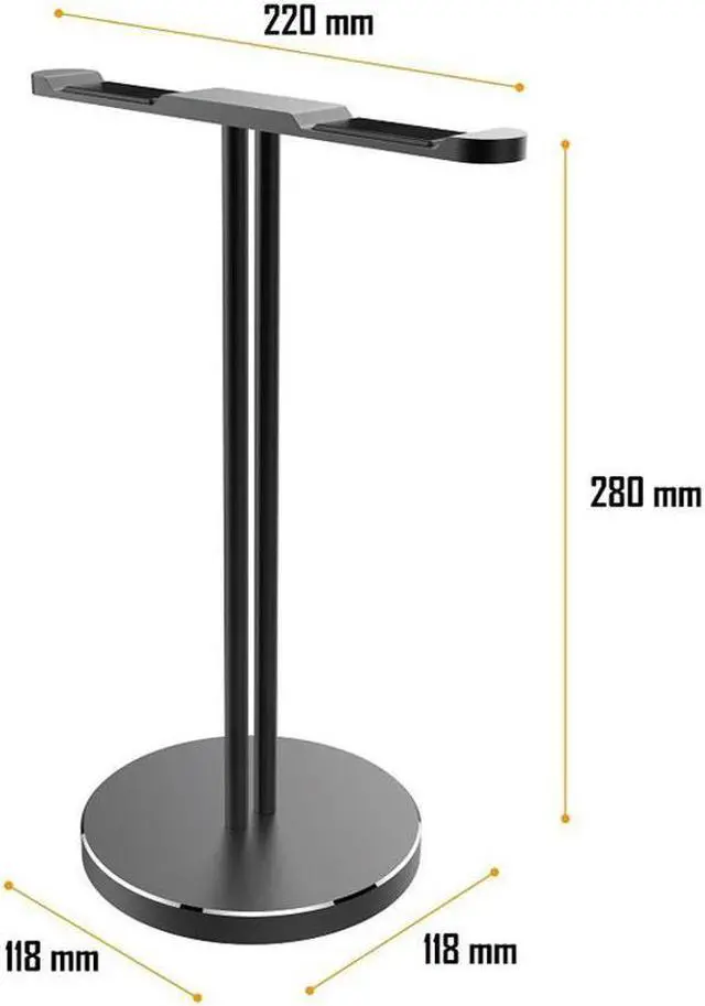 Alt view image 4 of 7 - Double Headphones Stand, Aluminum Alloy Desk 3 Headset Holder Supporting Desktop Earphone Hanger Mount Storage Rack with Heavy Base for Home and Office Display Spacegrey