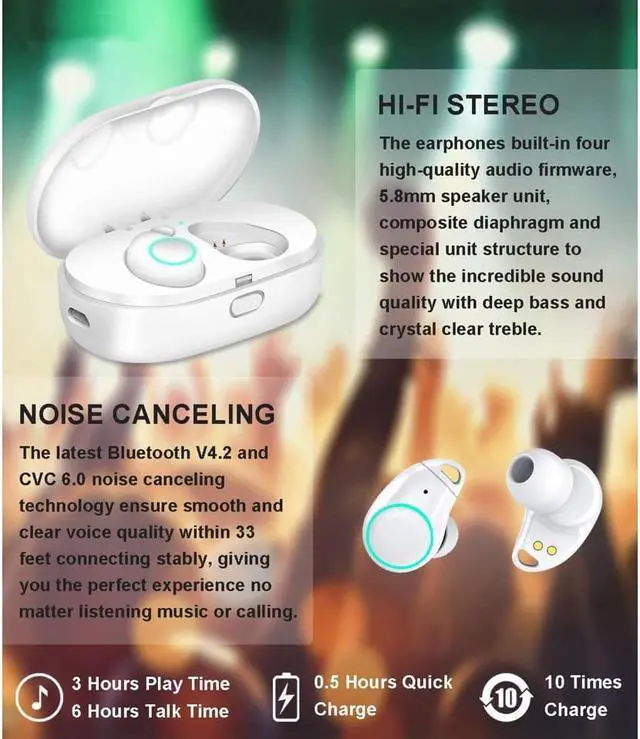 Alt view image 4 of 6 - Bluetooth Wireless Earbuds with 800mAh Charging Box Touch Control Sports Earphones In-Ear IPX5 Waterproof HD Stereo Sweatproof Wireless Headphones Headset with Built-in Mic
