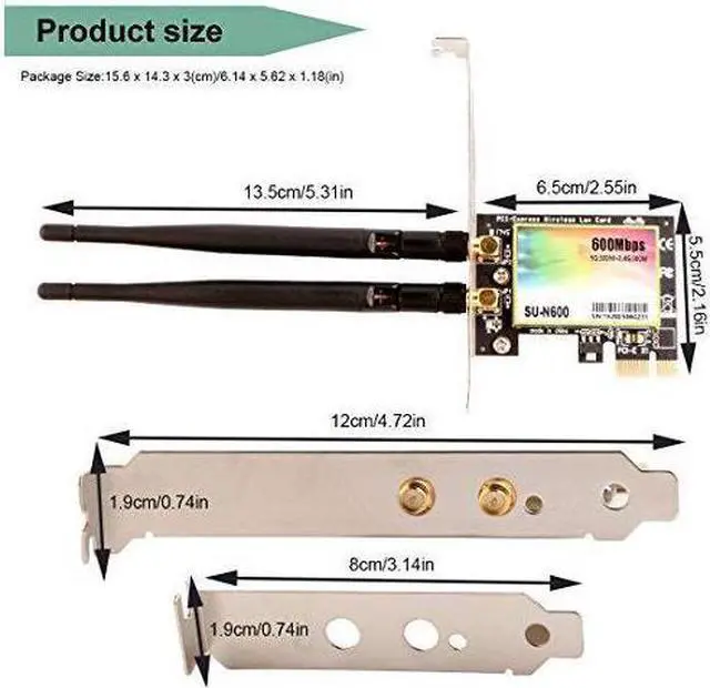 Alt view image 3 of 6 - Dual Band 600 Mbps WiFi Card 11N Wireless Dual Band 2.4GHz 300Mbps + 5GHz 300Mbps PCI Express PCIe Wi-Fi Adapter for PCs-PCIe Wireless Network Adapters-PCIe Wi-Fi Cards - N600