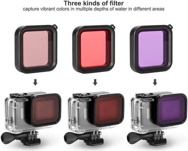 Alt view image 3 of 7 - Waterproof Case Accessory Kit for Gopro Hero 7 Black / HD (2018) / 6 / 5 with Waterproof Housing Case + 3 Filters + Anti-Fog Insert