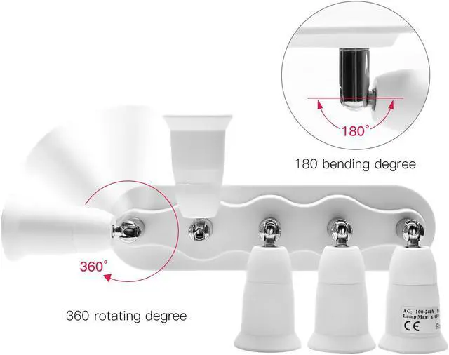 Alt view image 4 of 7 - Light Socket Splitter 5 in 1 E26 E27 Adapter Converter Horizontal Designed 360 Degrees Adjustable 180 Degree Bendable
