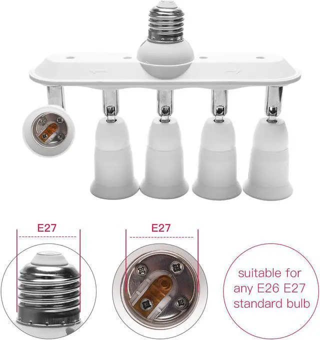 Alt view image 2 of 7 - Light Socket Splitter 5 in 1 E26 E27 Adapter Converter Horizontal Designed 360 Degrees Adjustable 180 Degree Bendable