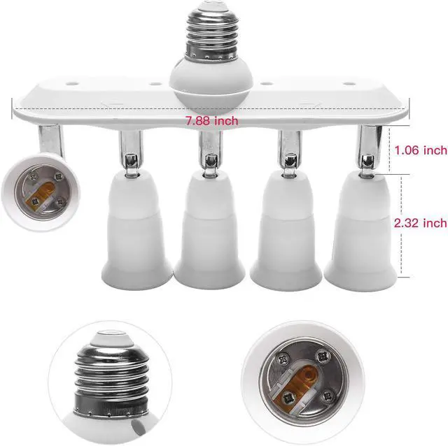 Alt view image 3 of 7 - Light Socket Splitter 5 in 1 E26 E27 Adapter Converter Horizontal Designed 360 Degrees Adjustable 180 Degree Bendable