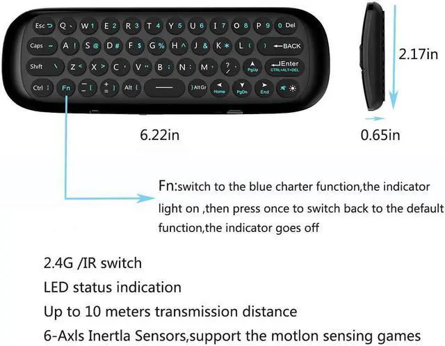 Alt view image 3 of 7 - Mini Wireless Keyboard,Air Mouse Keyboard,Smart TV Remote Controller,Wireless Keyboard Combo USB for PC,Computer,Mac,HTPC,Raspberry Pi and Media Player