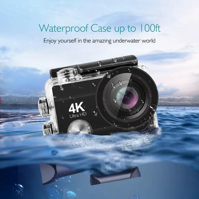 Alt view image 6 of 7 - 4K Action Camera 16MP Vision 3 Underwater Waterproof Camera 170° Wide Angle WiFi Sports Cam with Remote 2 Batteries and Mounting Accessories Kit