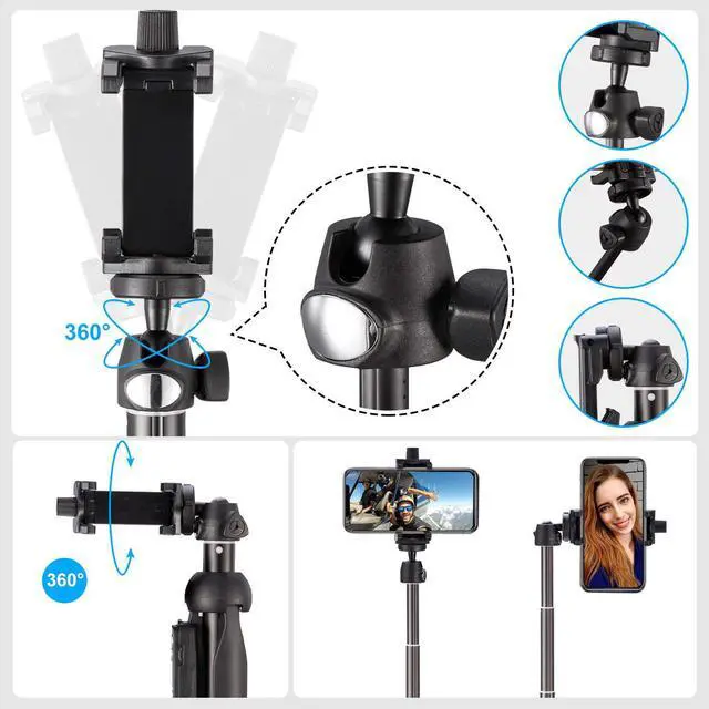 Alt view image 3 of 7 - 40-inch Selfie Stick Tripod, Extendable Selfie Stick Tripod Stand with Wireless Remote, Compatible with iPhone Xs/Xr/Xs Max/X/8/8 Plus/Samsung Galaxy Note 9/S9/Huawei/Honor/Google and More