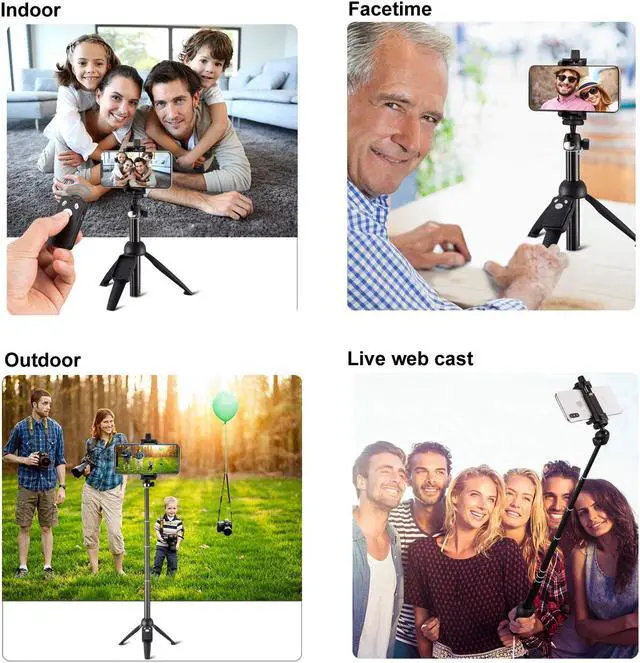 Alt view image 7 of 7 - 40-inch Selfie Stick Tripod, Extendable Selfie Stick Tripod Stand with Wireless Remote, Compatible with iPhone Xs/Xr/Xs Max/X/8/8 Plus/Samsung Galaxy Note 9/S9/Huawei/Honor/Google and More