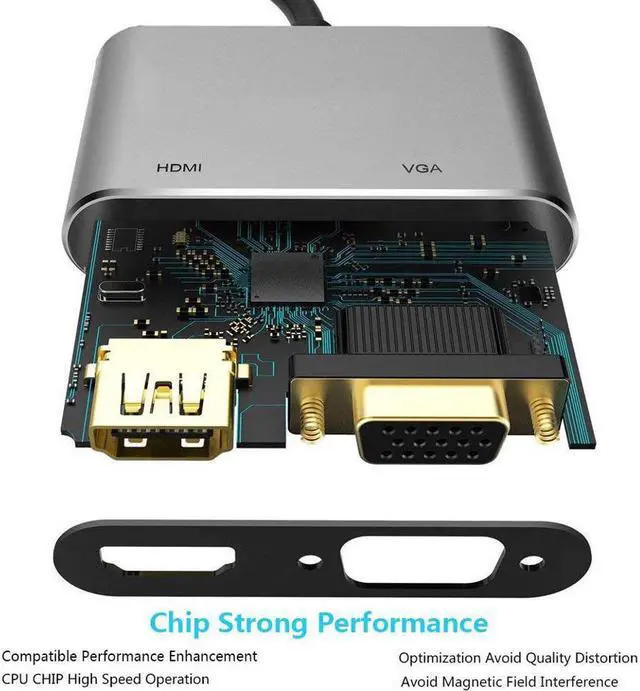 Alt view image 3 of 7 - USB C Hub USB-C to HDMI VGA Adapter 2 in 1 USB 3.1 Type C to VGA HDMI 4K UHD Converter Adapter Thunderbolt 3 Compatible for Macbook Pro 2017 2016 ChromeBook DELL HP Samsung S9 S8 More Type C Devices