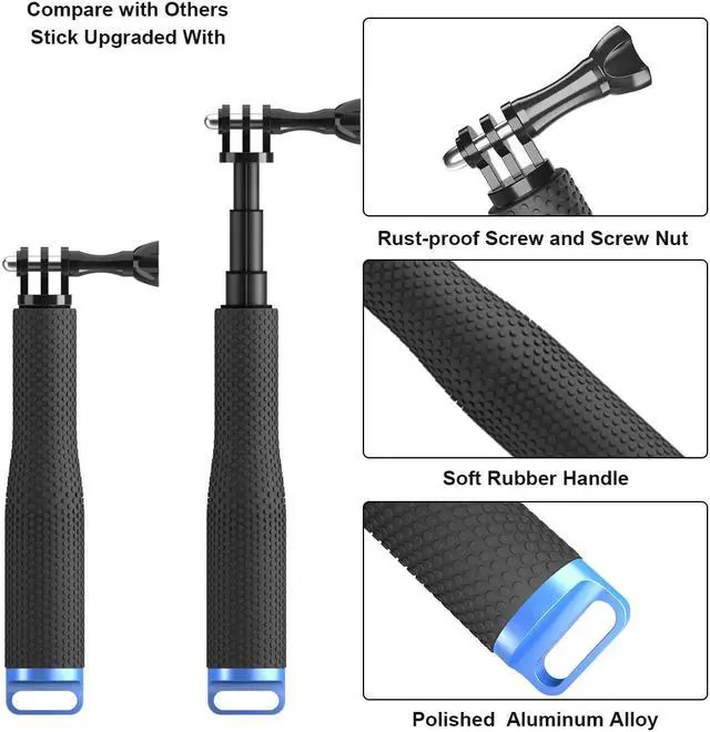 Alt view image 4 of 6 - Selfie Stick Telescopic Pole Pocket Purse Size 7"-19" for Gopro Hero 7 6 5, Session 5, Hero 4/3+/3/2 (Black)