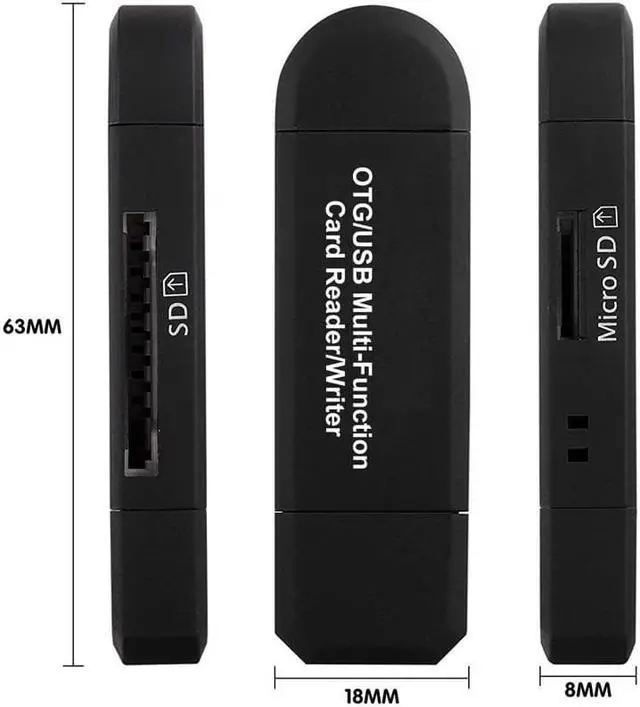 Alt view image 4 of 6 - Micro USB OTG to USB 2.0 Adapter SD Micro SD Card Reader with Standard USB Male & Micro USB Male Connector for Smartphones Tablets with OTG Function