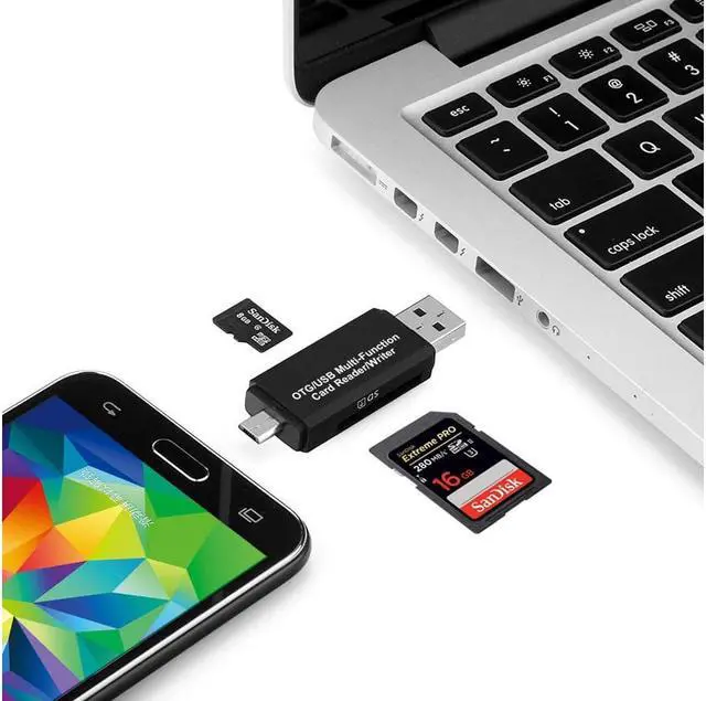 Alt view image 5 of 6 - Micro USB OTG to USB 2.0 Adapter SD Micro SD Card Reader with Standard USB Male & Micro USB Male Connector for Smartphones Tablets with OTG Function