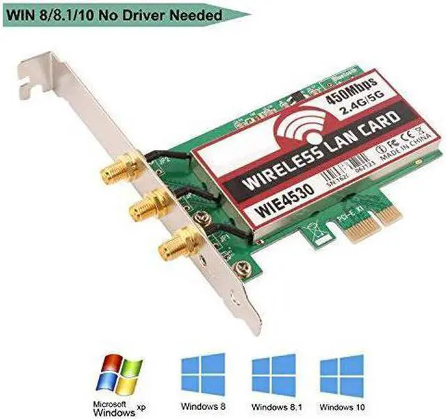 Alt view image 6 of 7 - Dual Band 450Mbps Wireless PCI-E Express Card WiFi Network Adapter Card Support Dual Band (2.4GHz 450Mbps or 5GHz 450Mbps) with 3PCS Antenna for Win7/Win8/Win10 - WIE4530