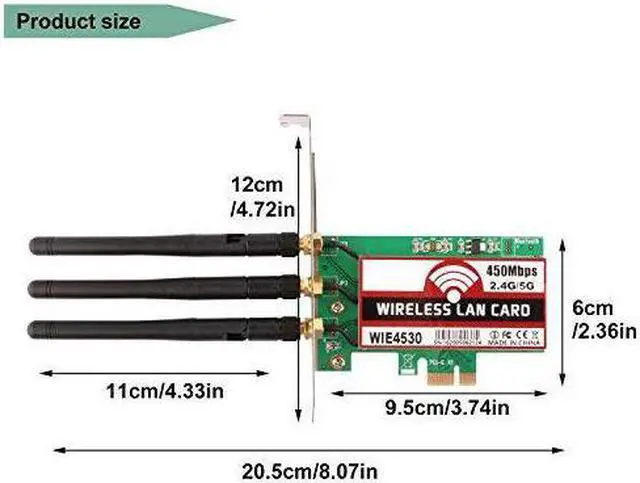 Alt view image 5 of 7 - Dual Band 450Mbps Wireless PCI-E Express Card WiFi Network Adapter Card Support Dual Band (2.4GHz 450Mbps or 5GHz 450Mbps) with 3PCS Antenna for Win7/Win8/Win10 - WIE4530