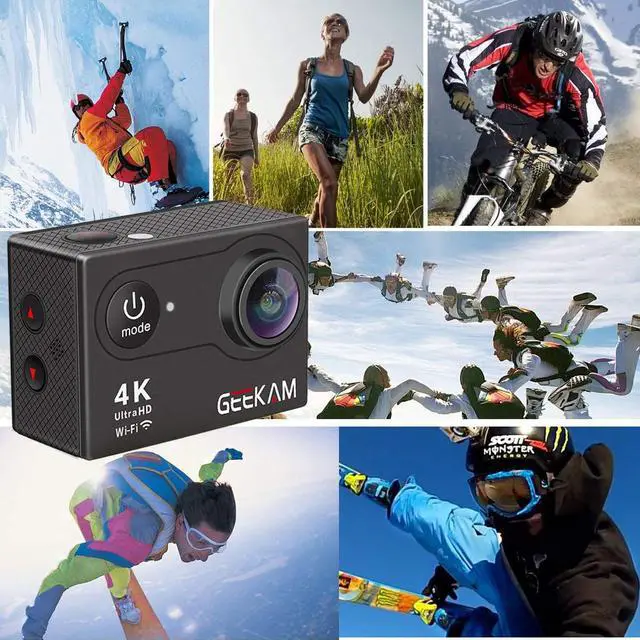 Alt view image 5 of 7 - GeeKam Action Camera 4K WiFi Ultra HD Underwater 30M Waterproof 170° Wide Angle Lens Sports Camcorder with Remote Control 2 Rechargeable Batteries and Mounting Accessories Kit