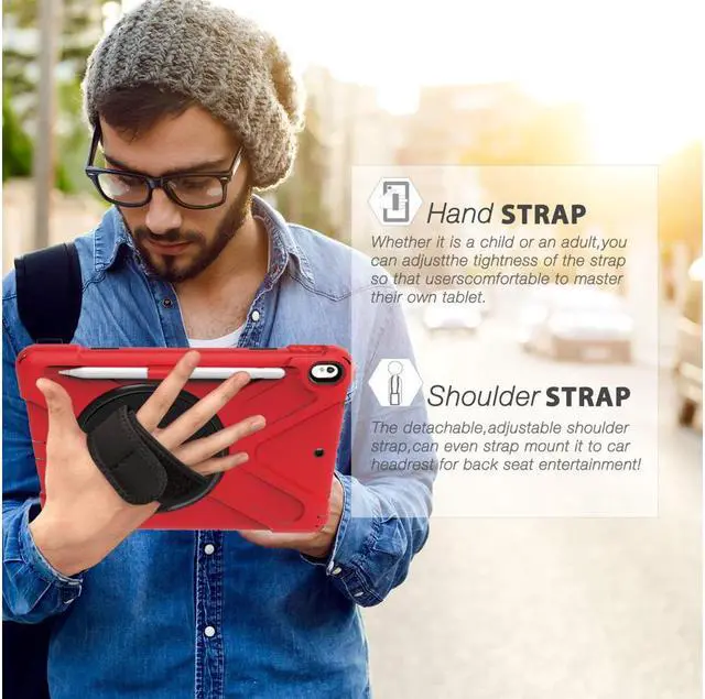 Alt view image 6 of 6 - iPad AIR 3rd Generation 10.5” 2019 Case iPad Pro 10.5 inch 2017 Case - Heavy Duty Shockproof Protective Case Cover with Pencil Holder Rotating Stand / Hand Strap Carrying Shoulder Strap