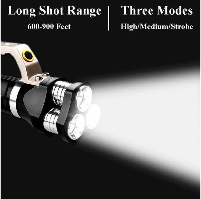 Alt view image 4 of 7 - 2800 Lumen Rechargeable Handheld Flashlight LED Searchlight Bright Outdoor Tactical Spotlight IP65 Waterproof CREE T6 Dimmable LED Torch Floodlight Lamp For Camping Lantern Hiking Hunting Black