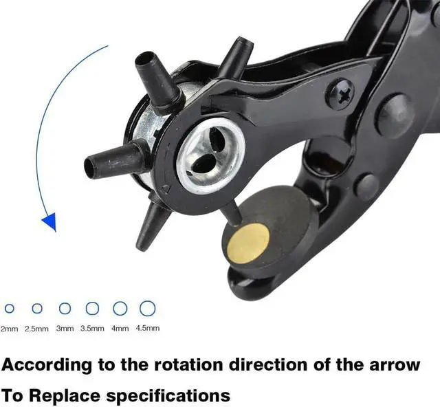 Alt view image 3 of 7 - Revolving Leather Hole Punches -2 Year Warranty -Professional Puncher for Belt, Saddle, Tack, Watch Strap, Shoe, Fabric, Paper, Eyelet - Easily Punches Perfect Round Holes in 2.0 mm- 4.5 mm