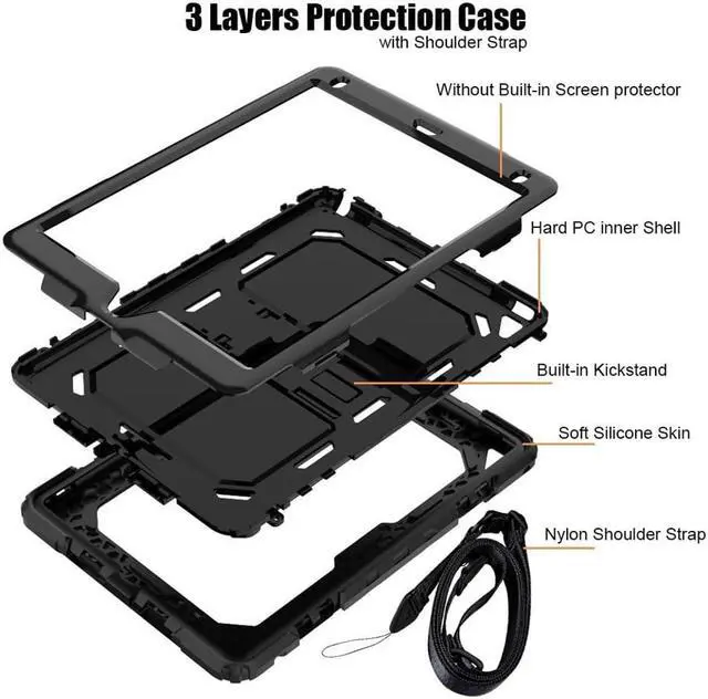 Alt view image 4 of 7 - iPad 9.7 Case iPad Air 2 Cover Heavy Duty Rugged Shockproof Silicone Protective Case With Stand & Shoulder Strap For Apple iPad Air 2 / iPad Pro 9.7 / iPad 9.7 2017 2018 iPad 5th / 6th Generation