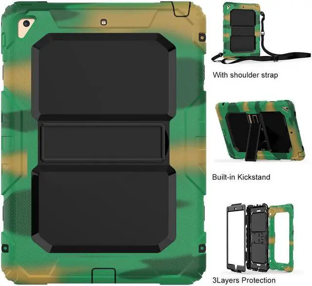 Main image of iPad 9.7 Case iPad Air 2 Cover Heavy Duty Rugged Shockproof Silicone Protective Case With Stand & Shoulder Strap For Apple iPad Air 2 / iPad Pro 9.7 / iPad 9.7 2017 2018 iPad 5th / 6th Generation