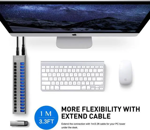 Alt view image 6 of 7 - Powered USB Hub - 16 Ports 90W USB 3.0 Data Hub - with Individual On/Off Switches and 12V/7.5A Power Adapter USB Hub 3.0 Splitter for Laptop, PC, Computer, Mobile HDD, Flash Drive and More
