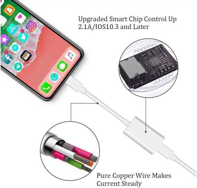 Alt view image 2 of 7 - 2 in 1 Dual Lightning Splitter Compatible iPhone Lingtning Headphone Audio Adapter Splitter For iPhone 7 Plus 8 Plus iPhone X