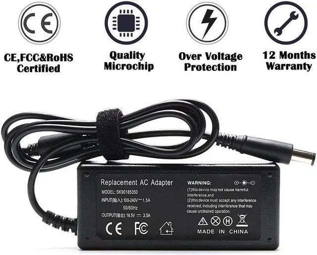 Alt view image 3 of 7 - 18.5V 3.5A 65W AC Adapter Laptop Charger for HP Pavilion G4 G6 G7 G32 G42 G56 G60 G61 G62 G71 G72 DV3 DV4 DV5 DV6 DV7 DM4 M6 M7 Series Compaq Presario CQ56 CQ57 CQ58 CQ62 CQ61 CQ60 Power Supply Cord