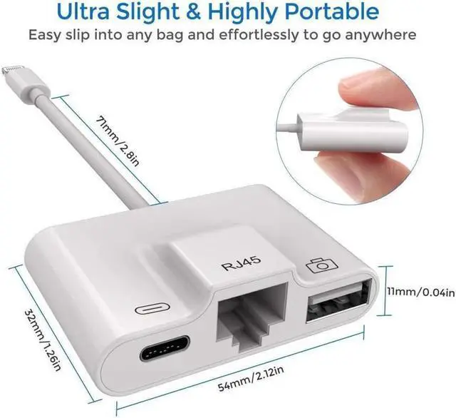 Alt view image 2 of 7 - 3 in 1 RJ45 Ethernet LAN Wired Network Adapter Compatible iPhone iPad to USB Camera Adapter Kit, OTG Adapter Cable