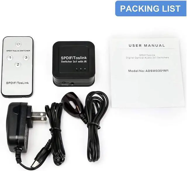 Alt view image 5 of 5 - Digital Optical Audio Splitter SPDIF/Toslink 1 in to 3 Out Powered Amplifier Supports 5.1CH/ LPCM2.0/ DTS/Dolby-AC3