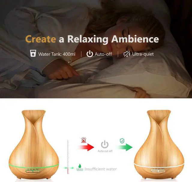 Alt view image 5 of 7 - WERLEO Essential Oil Diffuser 400ml Wood Grain Aromatherapy Diffuser Ultrasonic Cool Mist Humidifiers Whisper Quiet - 7 Color Changing Lights 4 Timer Settings Mist Adjustment for Home Office Bedroom