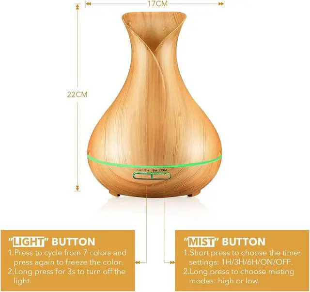 Alt view image 6 of 7 - WERLEO Essential Oil Diffuser 400ml Wood Grain Aromatherapy Diffuser Ultrasonic Cool Mist Humidifiers Whisper Quiet - 7 Color Changing Lights 4 Timer Settings Mist Adjustment for Home Office Bedroom