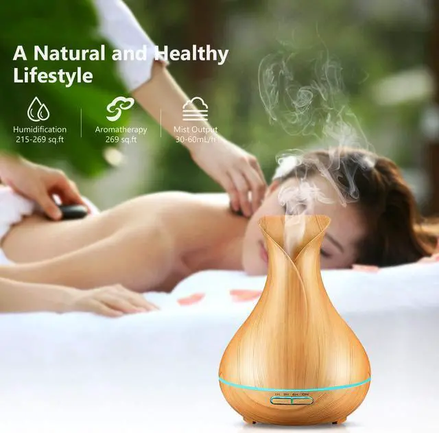 Alt view image 2 of 7 - WERLEO Essential Oil Diffuser 400ml Wood Grain Aromatherapy Diffuser Ultrasonic Cool Mist Humidifiers Whisper Quiet - 7 Color Changing Lights 4 Timer Settings Mist Adjustment for Home Office Bedroom
