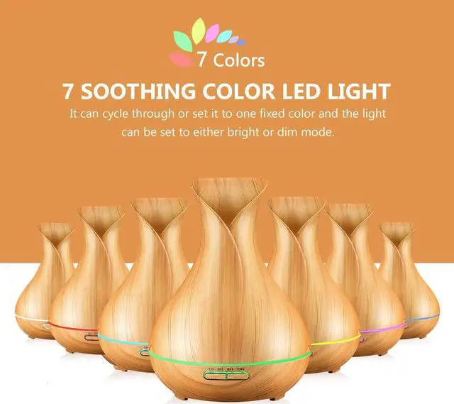 Alt view image 4 of 7 - WERLEO Essential Oil Diffuser 400ml Wood Grain Aromatherapy Diffuser Ultrasonic Cool Mist Humidifiers Whisper Quiet - 7 Color Changing Lights 4 Timer Settings Mist Adjustment for Home Office Bedroom