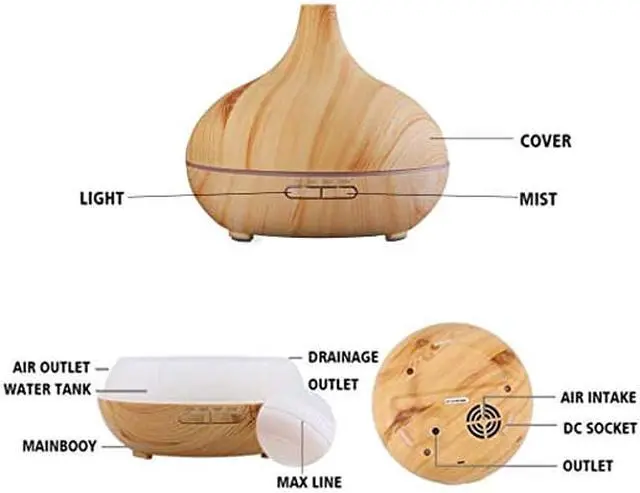 Alt view image 3 of 6 - Aroma Essential Oil Diffuser 300ml Aromatherapy Diffuser Ultrasonic Cool Mist Air Humidifier with 4 Timer Setting, Color Changing LED Night Light for Office Baby Home Bedroom Living Room Yoga Spa