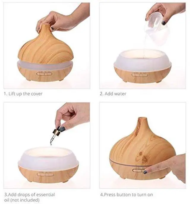 Alt view image 4 of 6 - Aroma Essential Oil Diffuser 300ml Aromatherapy Diffuser Ultrasonic Cool Mist Air Humidifier with 4 Timer Setting, Color Changing LED Night Light for Office Baby Home Bedroom Living Room Yoga Spa