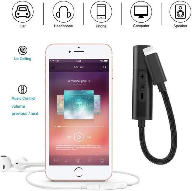 Alt view image 4 of 6 - Lightning to 3.5 mm Headphones Metal Case Jack Adapter Cable Upgrade Compatible iPhone 7/7 Plus / 8/8 Plus/X/XS/XR Power Cord Mic&Remo Music Control and Call Feature