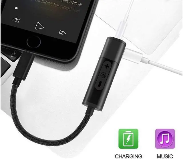 Alt view image 3 of 6 - Lightning to 3.5 mm Headphones Metal Case Jack Adapter Cable Upgrade Compatible iPhone 7/7 Plus / 8/8 Plus/X/XS/XR Power Cord Mic&Remo Music Control and Call Feature