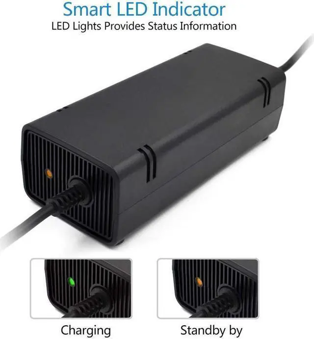Alt view image 5 of 7 - Xbox 360 Slim Power Brick with Power Cord Cable, AC Adapter Built-In Ultra-Quiet Upgrade Fan, Xbox 360 Power Supply Charger for Xbox 360 Slim Console