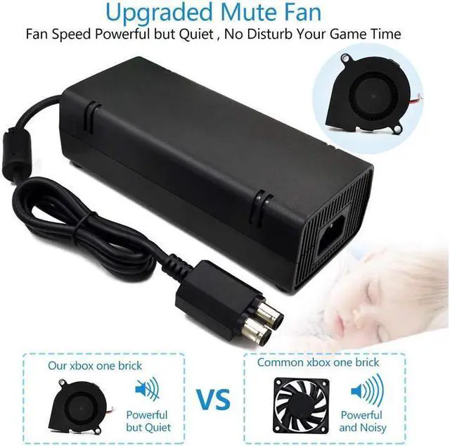 Alt view image 2 of 7 - Xbox 360 Slim Power Brick with Power Cord Cable, AC Adapter Built-In Ultra-Quiet Upgrade Fan, Xbox 360 Power Supply Charger for Xbox 360 Slim Console