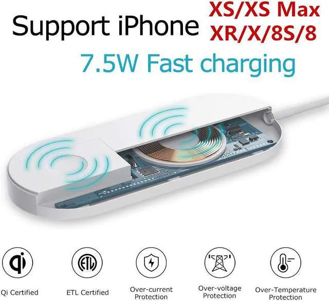 Alt view image 4 of 7 - Wireless Charger for Apple Watch, 2-in-1 Charging Pad Stand Compatible for with for iPhone Xs/XS Max/XR/X/ 8/ Plus/Series 4/3/2/1