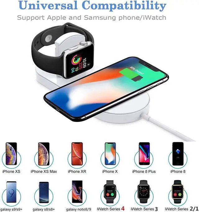 Alt view image 3 of 7 - Wireless Charger for Apple Watch, 2-in-1 Charging Pad Stand Compatible for with for iPhone Xs/XS Max/XR/X/ 8/ Plus/Series 4/3/2/1